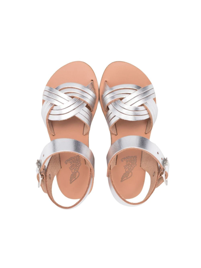Ancient Greek Sandals Little Electra Crossover Strap Sandals In Silver