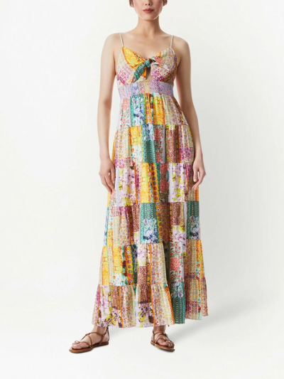 Shop Alice And Olivia Karolina Patchwork-print Maxi Dress In Yellow