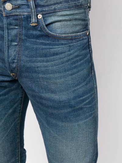 Shop Ralph Lauren Rrl Slim-cut Five-pocket Jeans In Blue