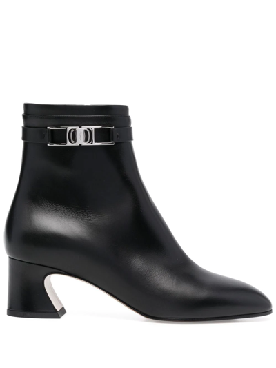 Shop Ferragamo Vara Chain Leather Ankle Boots In Black