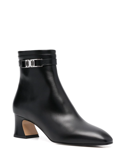 Shop Ferragamo Vara Chain Leather Ankle Boots In Black