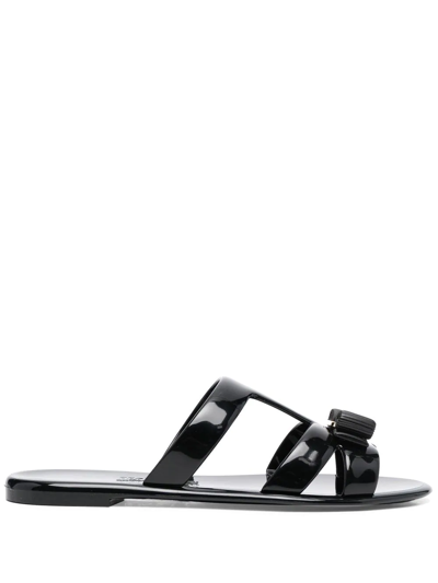 Shop Ferragamo Lylia Vara Bow Flip Flips In Black