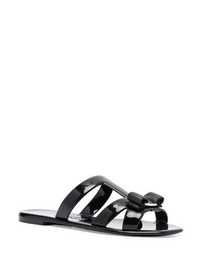 Ferragamo Lilou Vara Plate Flat Slides In Black