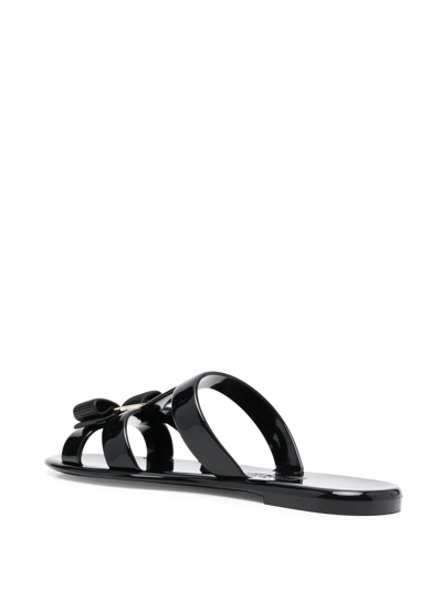 Ferragamo Lilou Vara Plate Flat Slides In Black