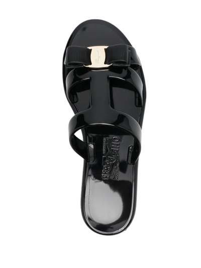 Ferragamo Lilou Vara Plate Flat Slides In Black