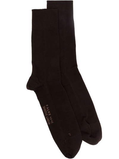 Shop Falke Ribbed-knit Cotton Socks In Brown