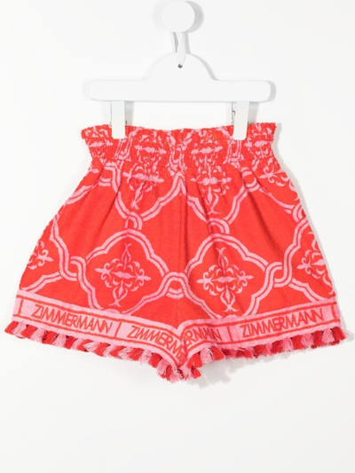 Shop Zimmermann Logo-print Terry-cloth Shorts In Red