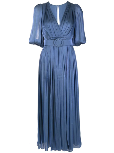 Shop Costarellos Gathered Side-slit Midi Dress In Blue