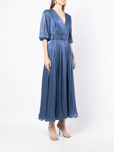 Shop Costarellos Gathered Side-slit Midi Dress In Blue