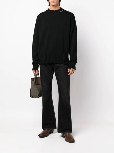 Marni Deconstructed Contrast-stitch Relaxed-fit Cotton Knitted Jumper In Black