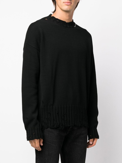 Marni Deconstructed Contrast-stitch Relaxed-fit Cotton Knitted Jumper In Black