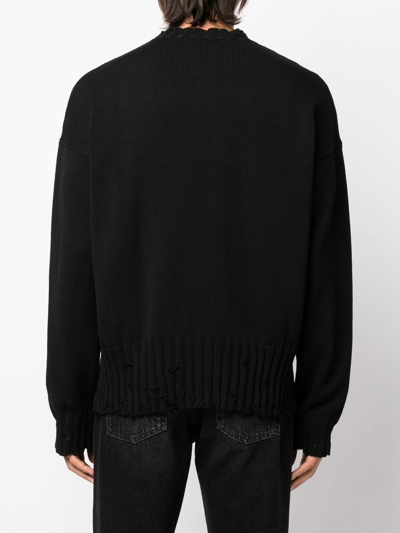 Marni Deconstructed Contrast-stitch Relaxed-fit Cotton Knitted Jumper In Black