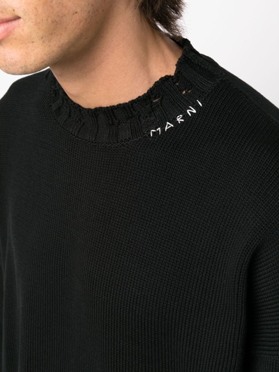 Marni Deconstructed Contrast-stitch Relaxed-fit Cotton Knitted Jumper In Black