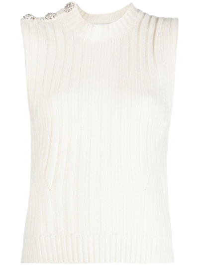 Shop Ganni Rib-knit Vest Top In White