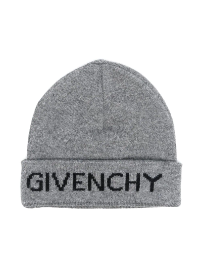 Shop Givenchy Logo-print Turn-up Knit Beanie In Grey
