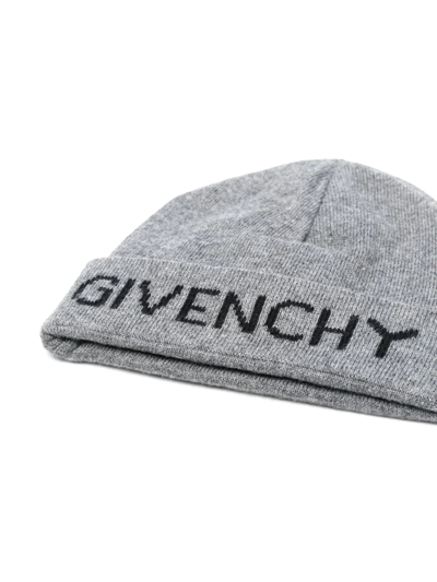 Shop Givenchy Logo-print Turn-up Knit Beanie In Grey
