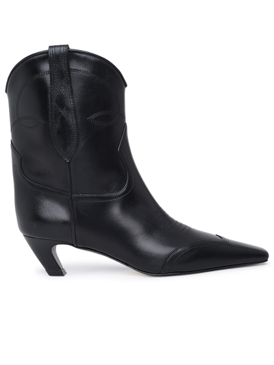 Shop Khaite Black Leather Dallas Ankle Boots