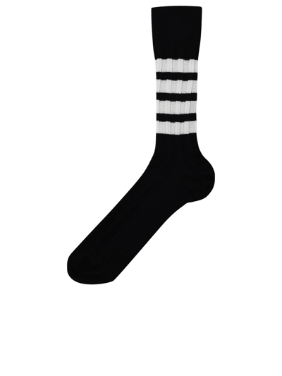 Shop Thom Browne Wool Blend Socks In Black