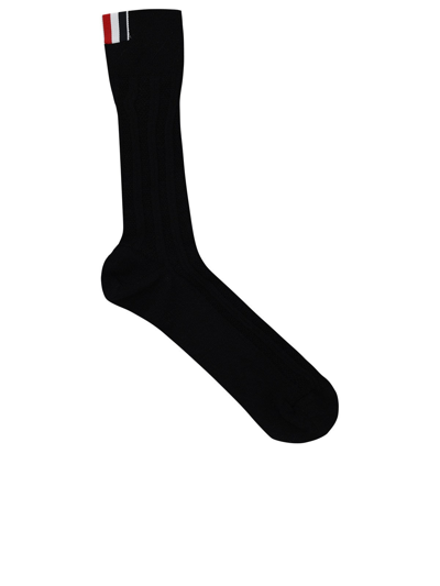 Shop Thom Browne Wool Blend Socks In Black