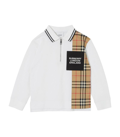 Shop Burberry Kids Vintage Check Panel Polo Shirt (3-14 Years) In White