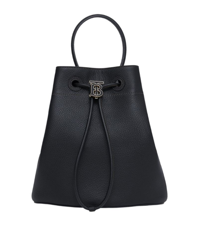 Shop Burberry Leather Tb Monogram Bucket Bag In Black