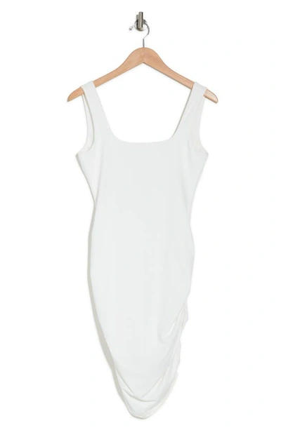 Shop Bebe Low Back Ruched Midi Dress In Egret