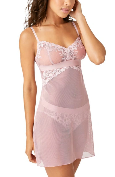Wacoal B.tempt'd By  Opening Act Lace & Mesh Chemise In Blush Pink
