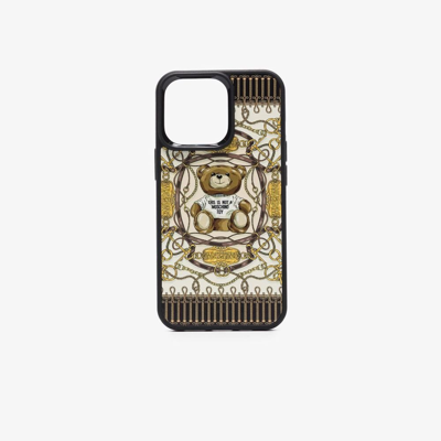 Shop Moschino Black Teddy Bear Iphone 13 Pro Case In Yellow