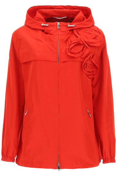 Shop Valentino Rose Blossom Rain Jacket In Red