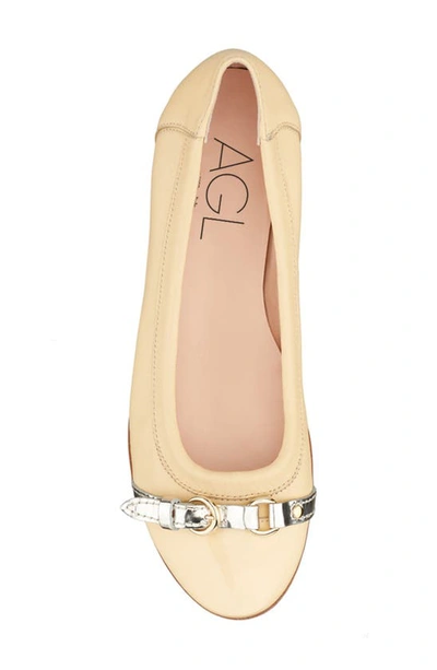 Agl Attilio Giusti Leombruni Monika Cap Toe Ballet Flat In Yellow Platinum Belt