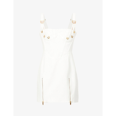 Shop Dion Lee Lace-up Stretch-cotton Blend Mini Dress In Ivory