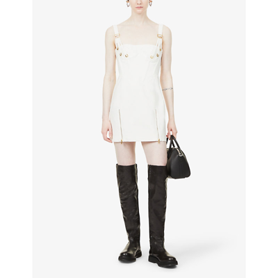 Shop Dion Lee Lace-up Stretch-cotton Blend Mini Dress In Ivory