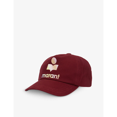Shop Isabel Marant Tyron Logo-embroidered Cotton-canvas Cap In Burgundy