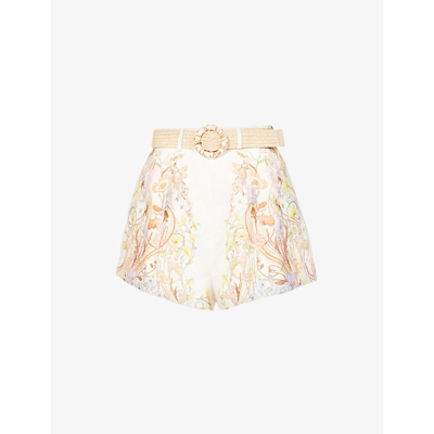 Shop Zimmermann Jeannie Floral-print Linen Shorts In Floral Swirl