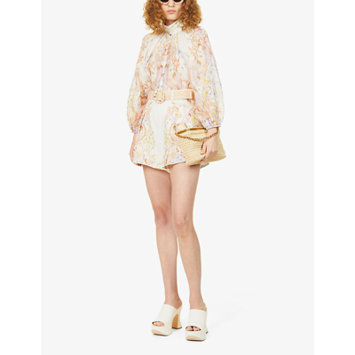 Shop Zimmermann Jeannie Floral-print Linen Shorts In Floral Swirl