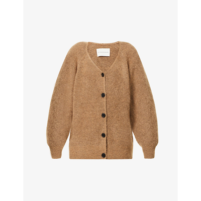 Shop By Malene Birger Relaxed-fit V-neck Wool-blend Cardigan In Tan
