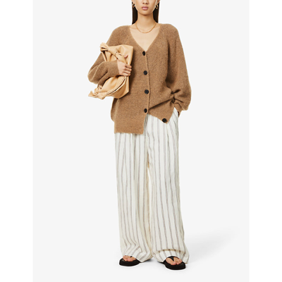 Shop By Malene Birger Relaxed-fit V-neck Wool-blend Cardigan In Tan