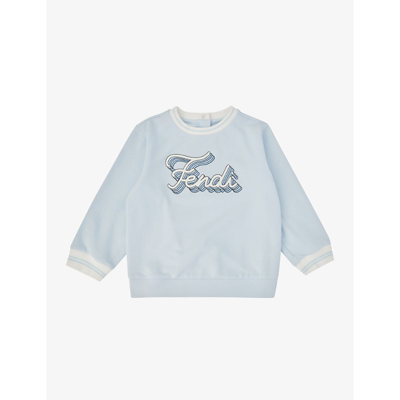 Shop Fendi Logo-print Stretch-cotton Sweatshirt 6-24 Months In Blue