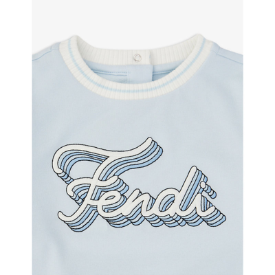 Shop Fendi Logo-print Stretch-cotton Sweatshirt 6-24 Months In Blue
