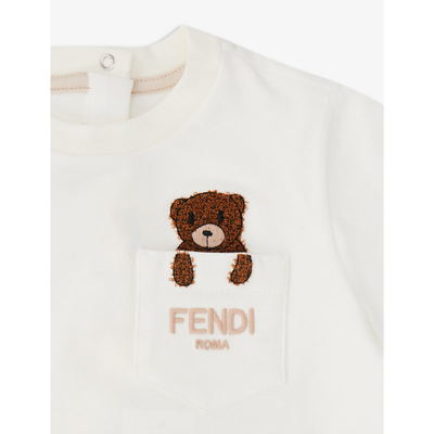 Shop Fendi Bear-appliqué Stretch-cotton T-shirt 6-24 Months In White