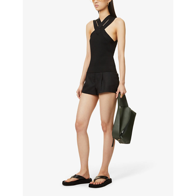 Shop By Malene Birger Sonya Strappy Stretch-woven Top In Black
