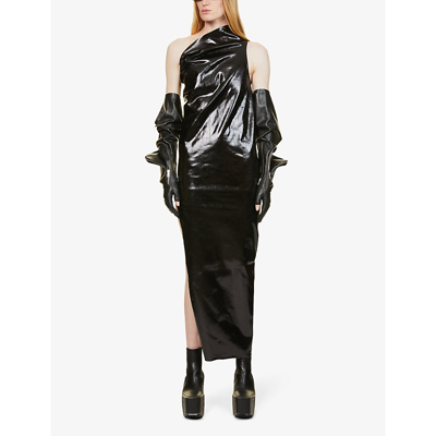 Shop Rick Owens Athena One-shoulder Cotton-blend Maxi Dress In Black