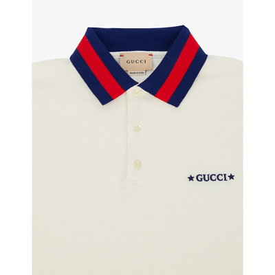 Shop Gucci Boys Ivory Kids Logo-embroidered Stretch-cotton Pique Polo Shirt 4-12 Years
