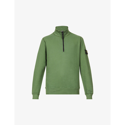 Shop Stone Island Half-zip Funnel-neck Cotton-jersey Sweatshirt In Olive