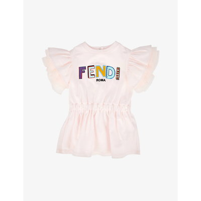 Shop Fendi Logo-embroidered Stretch-cotton Dress 6-24 Months In Pink