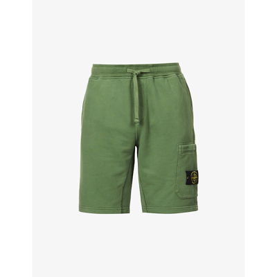 Shop Stone Island Bermuda Logo-patch Cotton-jersey Shorts In Olive