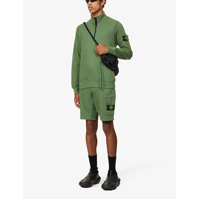 Shop Stone Island Bermuda Logo-patch Cotton-jersey Shorts In Olive