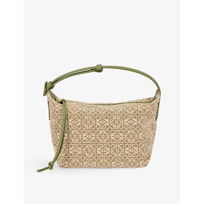 Shop Loewe Cubi Anagram-pattern Canvas And Leather Shoulder Bag In Green Avocado Green