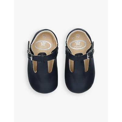 Shop Papouelli Navy Florrie Soft Sole Leather Shoes 6-12 Months