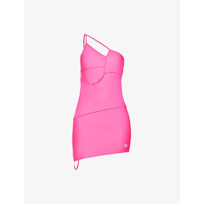 Shop Balenciaga Asymmetric Recycled-polyamide-blend Mini Dress In Fluo Pink